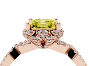 Fancy Yellow Asscher Cut Diamond Halo Twist Band Solitaire Ring Set in Rose gold with Prong-Set Center Stone