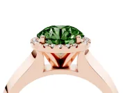 Fancy Green Round Cut Diamond Halo Ring Set in Rose gold with Cathedral Band and Prong Setting