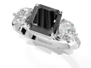 Fancy Black Asscher Cut Lab-Grown Diamond Three-Stone Ring Set in Sterling Silver with Channel-Set Band and Prong Setting