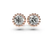 Round Lab-Grown Diamond Scalloped Solitaire Stud Earrings | Beaded Crown Head | Rose Gold