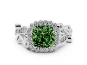 Cushion Cut Leaf Halo Engagement Ring Setting for a Fancy Green Lab-Grown Diamond | Sterling Silver