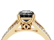 Emerald Cut Split Shank Engagement Ring Setting for a Black Center | Pavé Band | Yellow Gold