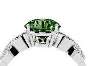 Fancy Green Round Cut Diamond Milgrain Leaf Band Solitaire Ring Set in Silver with Accent Stones and Prong Setting