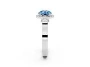 Round Halo Engagement Ring Setting for a Fancy Blue Lab-Grown Diamond | Pavé Panel Shoulders | Sterling Silver