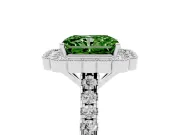 Radiant Cut Milgrain Floral Halo Engagement Ring Setting for a Fancy Green Lab-Grown Diamond | Pavé Band | White Gold