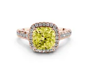 Cushion Cut Accented Halo Engagement Ring Setting for a Fancy Yellow Lab-Grown Diamond | Rose Gold