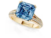 Asscher Cut Split Shank Engagement Ring Setting for a Fancy Blue Lab-Grown Diamond | Pave Band | Yellow Gold