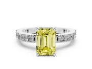 Emerald Cut Vintage Pavé Engagement Ring Setting for a Fancy Yellow Lab-Grown Diamond | Platinum