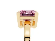 Fancy Pink Asscher Cut Diamond Solitaire Ring Set in Yellow gold with Prong Head and Smooth Polished Band