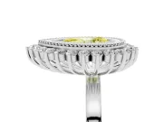 Fancy Yellow Pear Cut Diamond Halo Ring Set in White gold with Milgrain Edge and Round Prong Setting