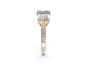 Radiant Cut Three Stone Engagement Ring Setting for a Fancy Blue Lab-Grown Diamond | Tapered Pave Band | Rose Gold