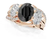 Oval Three Stone Split Shank Engagement Ring Setting for a Black Center | Matching Sides | Rose Gold