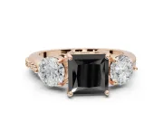 Fancy Black Princess Cut Lab-Grown Diamond Three-Stone Ring Set in Rose Gold with Channel-Set Band and Prong Setting