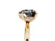 Fancy Black Heart Cut Diamond Solitaire Ring Set in Yellow gold with Thin Band and Prong Setting