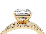 Asscher Cut Diamond Solitaire Twist Band Ring Set in Yellow gold with Pavé Setting and Prong Head