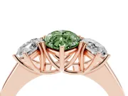 Fancy Green Three-Stone Marquise Cut Diamond Ring Set in Rose gold with Matching Prong Settings and Plain Band
