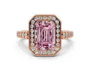 Emerald Cut Graduated Milgrain Halo Engagement Ring Setting for a Fancy Pink Lab-Grown Diamond | Rose Gold