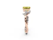 Fancy Yellow Emerald Cut Diamond Floral Vine Solitaire Engagement Ring Set in Rose gold with Marquise Leaves
