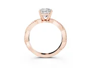 Cushion Cut Diamond Solitaire Ring Set in Rose gold with Twisted Band and Bead Prong Setting