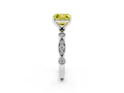 Fancy Yellow Asscher Cut Diamond Solitaire Engagement Ring Set in Platinum with Milgrain Bezel Accent Band