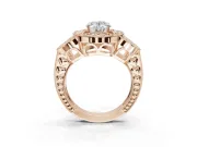 Heart-Shaped Vintage Floral Halo Engagement Ring Setting | Engraved Milgrain Band | Rose Gold