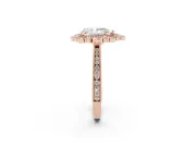 Pear Cut Diamond Halo Milgrain Pavé Ring Set in Rose gold with Prong Setting