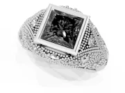 Fancy Black Princess Cut Diamond Bezel Ring Set in Silver with Milgrain Accent Band