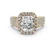 Radiant Cut Pavé Engagement Ring Setting | Wide Three-Row Band | Yellow Gold