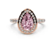 Pear-Shaped Bezel-Rim Halo Engagement Ring Setting for a Fancy Pink Lab-Grown Diamond | Pave Band | Rose Gold
