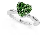 Fancy Green Heart Cut Diamond Solitaire Ring Set in White gold with Twisted Band and Bead Prong Setting