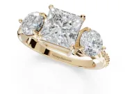 Princess Cut Three Stone Engagement Ring Setting | Tapered Pave Band | Yellow Gold
