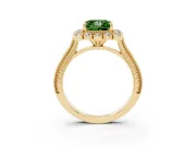 Fancy Green Princess Cut Diamond Halo Milgrain Pavé Ring Set in Yellow gold with Prong Setting
