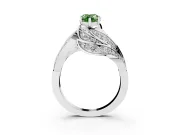 Fancy Green Pear Cut Diamond Solitaire Ring Set in Silver with Layered Twist Pavé Band