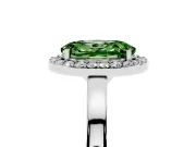Fancy Green Oval Cut Diamond Halo Ring Set in Silver with Solitaire Band and Prong Setting
