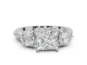Princess Cut Three Stone Engagement Ring Setting | Tapered Pave Band | Platinum
