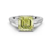 Asscher Cut Vintage Cathedral Engagement Ring Setting for a Fancy Yellow Lab-Grown Diamond | Carved Band | Platinum