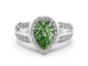 Pear-Shaped Halo Engagement Ring Setting for a Fancy Green Lab-Grown Diamond | Two-Row Pave Split Shank | White Gold