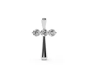 Round Lab-Grown Diamond Three-Stone Cross Pendant Necklace | Stone Crossbar | Sterling Silver