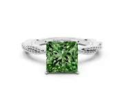 Princess Cut Twisted Engagement Ring Setting for a Fancy Green Lab-Grown Diamond | Beaded Twist | Sterling Silver