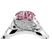 Fancy Pink Round Cut Diamond Leaf-Inspired Engagement Ring Set in Platinum with Round Accents