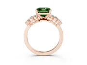 Asscher Cut Side Stone Engagement Ring Setting for a Fancy Green Lab-Grown Diamond | Shoulder Clusters | Rose Gold