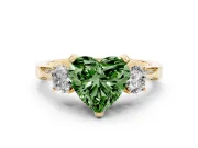 Heart-Shaped Hidden Halo Three Stone Engagement Ring Setting for a Fancy Green Lab-Grown Diamond | Yellow Gold
