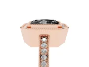 Fancy Black Radiant Cut Diamond Halo Engagement Ring Set in Rose gold with Pavé Band and Round Halo Stones