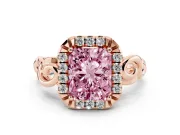 Radiant Cut Filigree Halo Engagement Ring Setting for a Fancy Pink Lab-Grown Diamond | Rose Gold