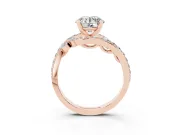 Round Cut Diamond Solitaire Ring Set in Rose gold with Pavé Twist Band and Secure Prong Setting