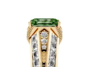 Fancy Green Emerald Cut Diamond Vintage-Inspired Milgrain Ring Set in Yellow gold with Accent Split Shank