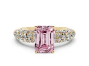 Emerald Cut Multi Row Pave Engagement Ring Setting for a Fancy Pink Lab-Grown Diamond | Yellow Gold