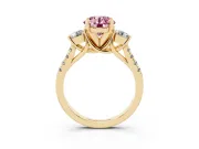 Round Three-Stone Engagement Ring Setting for a Fancy Pink Lab-Grown Diamond | Yellow Gold