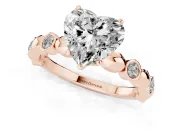 Heart Cut Diamond Solitaire Ring Set in Rose gold with Bezel-Set Accents on Beaded Band and Prong Setting