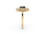 Princess Cut Floral Halo Engagement Ring Setting for a Black Center | Plain Band | Yellow Gold